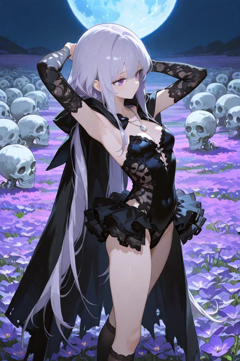 anime girl laying on the ground in a cemetery at night, gothic maiden anime girl, nightcore, best anime 4k konachan wallpaper, a sexy maid in a magical forest, [ 4 k digital art ]!!, top rated on pixiv, hd anime wallaper, ahegao, anime wallaper, beautiful necromancer girl, at pixiv