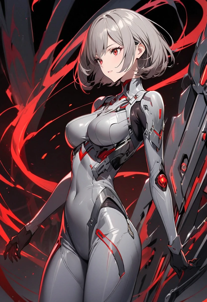 (girl)(white short hair)(red eyes)(Driving exoskeleton armor)(Cool battle scenes)(The blade flickers)4K