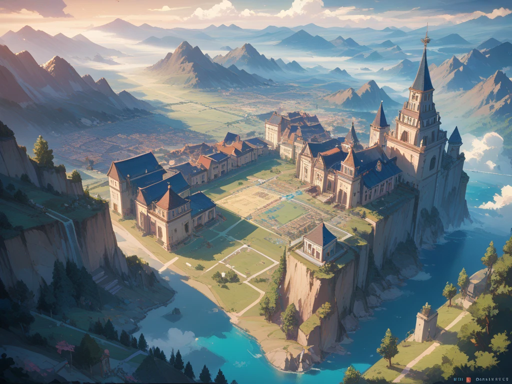 Please create a realistic world map。The、Please depict the landscape three-dimensionally like a game map。worldview is not a flat surface。Please describe a lot of cities。Please deform it slightly in the style of an illustration with line art。