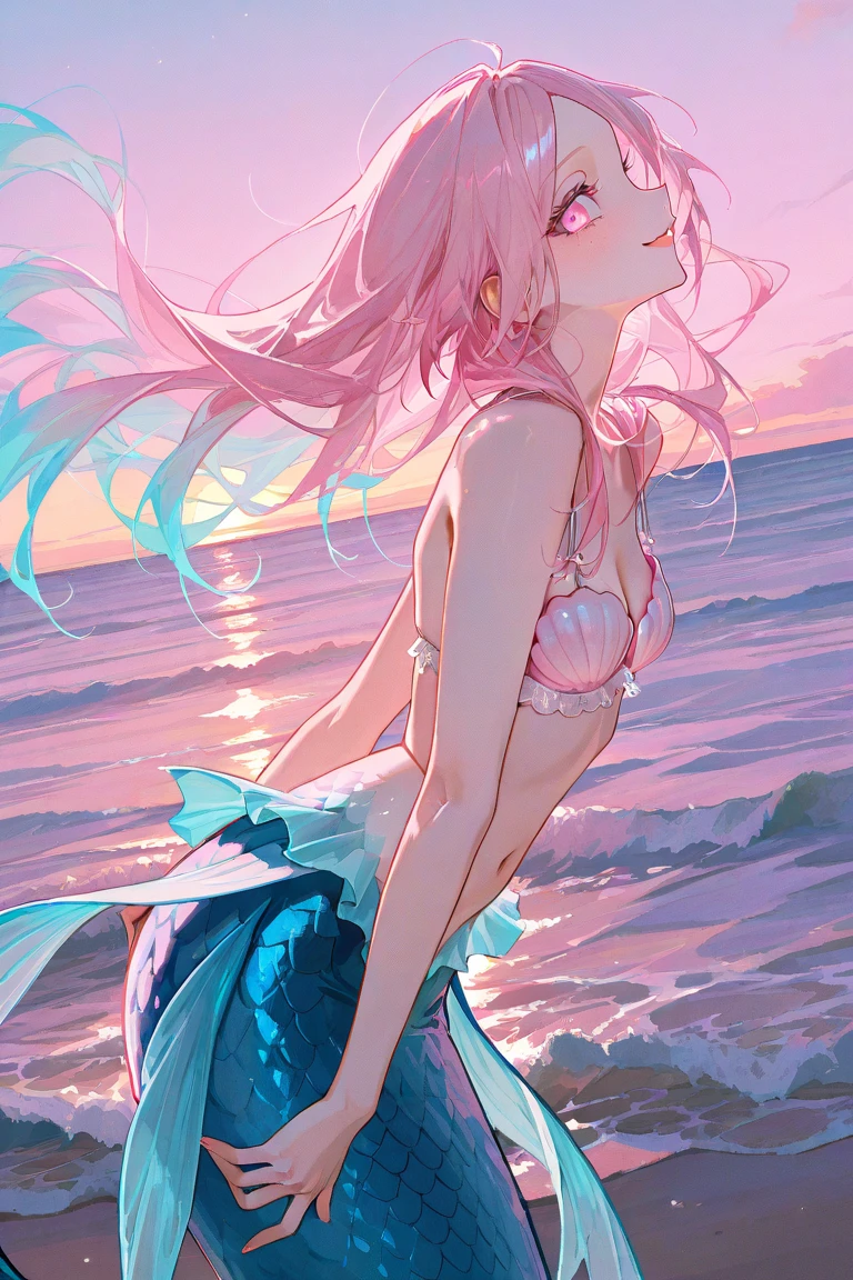 (best quality,4k,highres,masterpiece:1.2),ultra-detailed,physically-based rendering,beautiful detailed eyes,beautiful detailed lips,extremely detailed eyes and face,longeyelashes,anime,swimsuit,succubus tail,cute smile,tropical beach,clear blue sky,sandy beach,palm trees,sparkling sea,soft golden sunlight,vibrant color tones,soft lighting,subtle shadows,gentle breeze,transparent water,smooth glossy hair,playful expression,joyful atmosphere