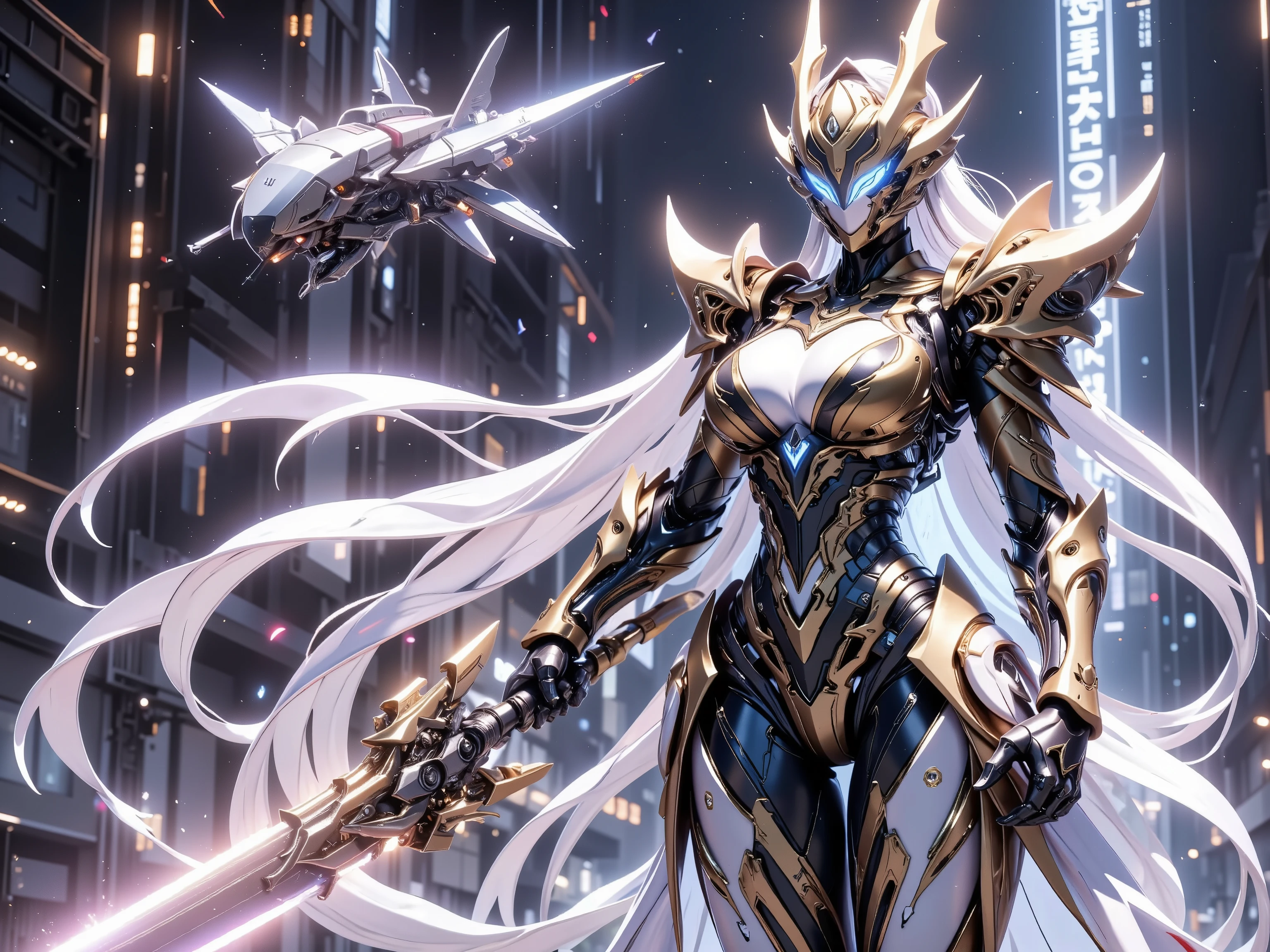 Feminine Mecha Knight, Leotard Armor, energy skirt armor, Floating Guard Drone, flame tongue whip