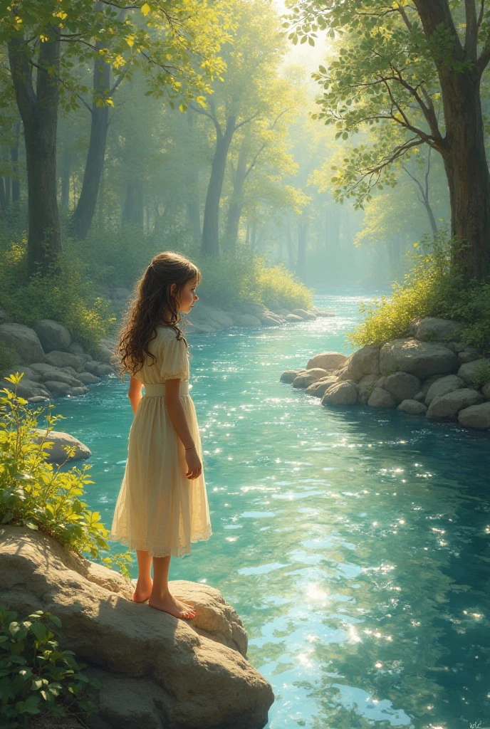 Create a high-quality picture of a girl met a river
