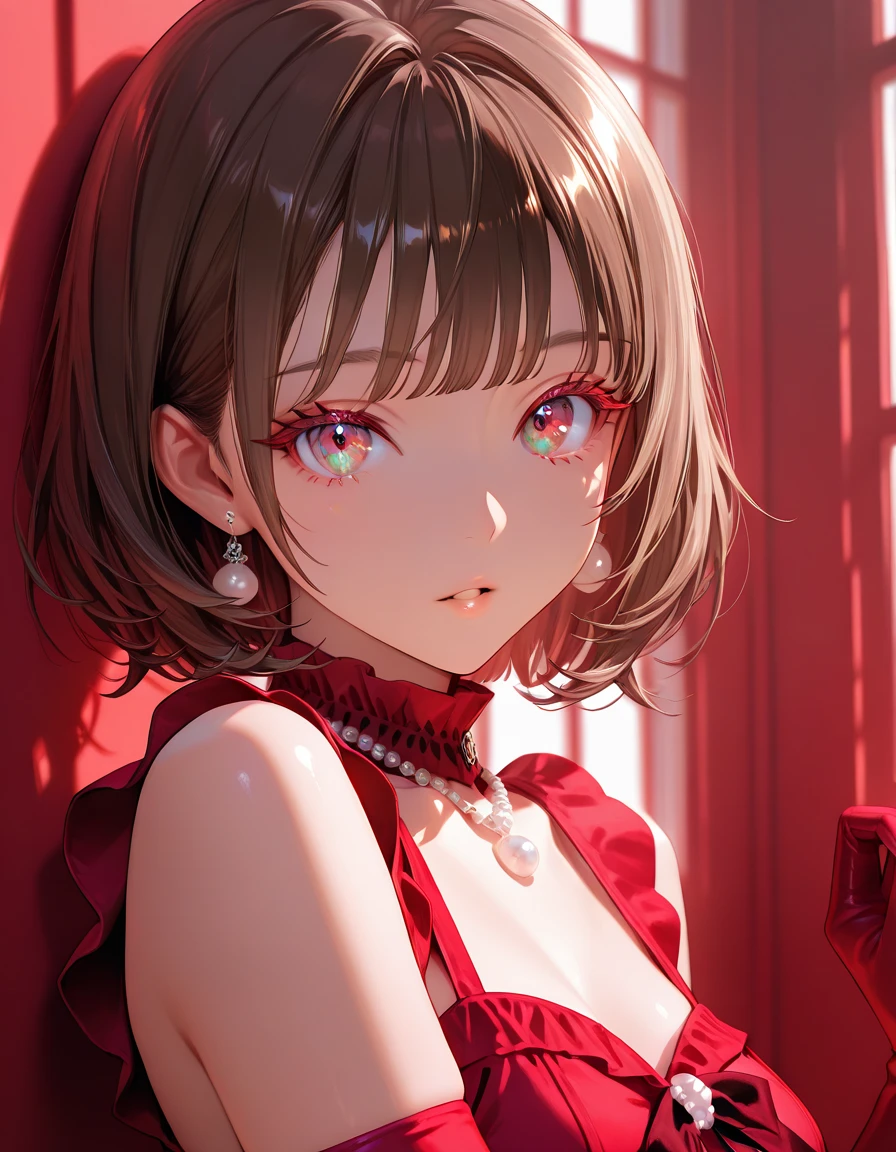 National Science Foundation,masterpiece,High resolution,8K,Art,digit,Three-dimensional,Realism,Kyoto Animation Style,your name movie style,looking into camera,Soft Light,Glowing skin,(1 female: 1.3),(alone: 1.4),(((Ombre hair))),(Gorgeous black lolita),Black Lolita is inlaid with dark red gems,(crystal hairpin),(small crystal necklace),(crystal small earrings),(crystal bracelet),(Crystal ring),Long eyelashes,Slender legs,Short Bob,Close-up of upper body,Close-up,close view,In the castle,(dark red eyes),(open mouth),(blush),(lovely and delicate),(angry)(((feel angry)))