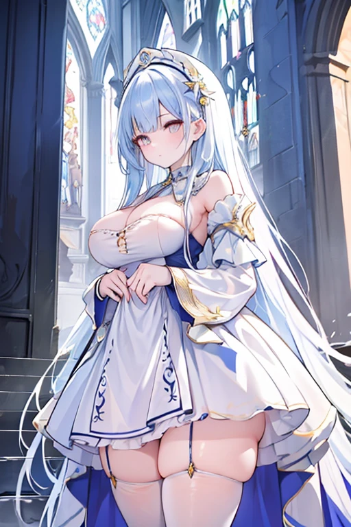 (masterpiece:1.4), (highest quality:1.4),Cute beautiful girl、Cute beautiful eyes、 (Perfect Face)、very cute、Large Breasts、(((A transparent dress that lets your skin show)))、squat、Buttocks visible from the front