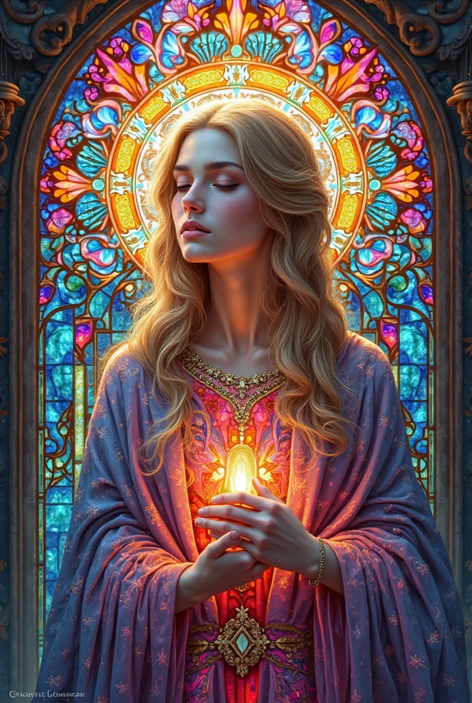 Mother Incarnation Colomina animated in stained glass