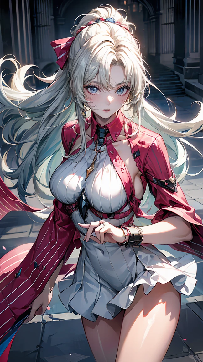 handsome mature woman，Long wavy white hair，Hyperresolution，accuracy，Detailed rendering，（Subtle facial image）（Image of fine hair）（topquality）（Masterpieces of masters）（High degree of completeness）（A sense of atmosphere）tmasterpiece，Super detailed and super detailed（half-body portrait）((Masterpiece, Highest quality)), Detailed face, CharacterDesignSheet, Full of details, Multiple poses and expressions, Highly detailed, Depth, Many parts，Beautiful，Extremely beautiful，High Balance, Natural light, drawn art style, white hair, curly hair down to ankles, ankle length hair, (((Ankle length hair))) (((thick hair))) (((pokemon trainer)))(((Pokemon gym leader))))(((Gym clothes)))(((Sporty outfit)))(((nO DRESS))) (((bAEBALL CAP)))(((Gym outfit)))(((Workout outfit)))(((Portrait)))(((Looking fierce)))(((Fierce expression)))
