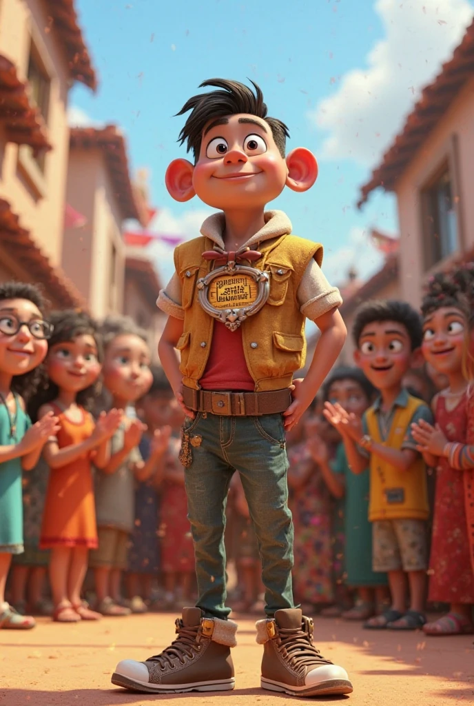 (Pixar 1.23 estilo) 1 homem dj tocando em uma festa de musica eletronica ((parte superior do corpo frente)), sozinho, majo, careca, Tracksuit Bonito, parque infantil, ((obra-prima, mais alta qualidade)), (composite lighting)
