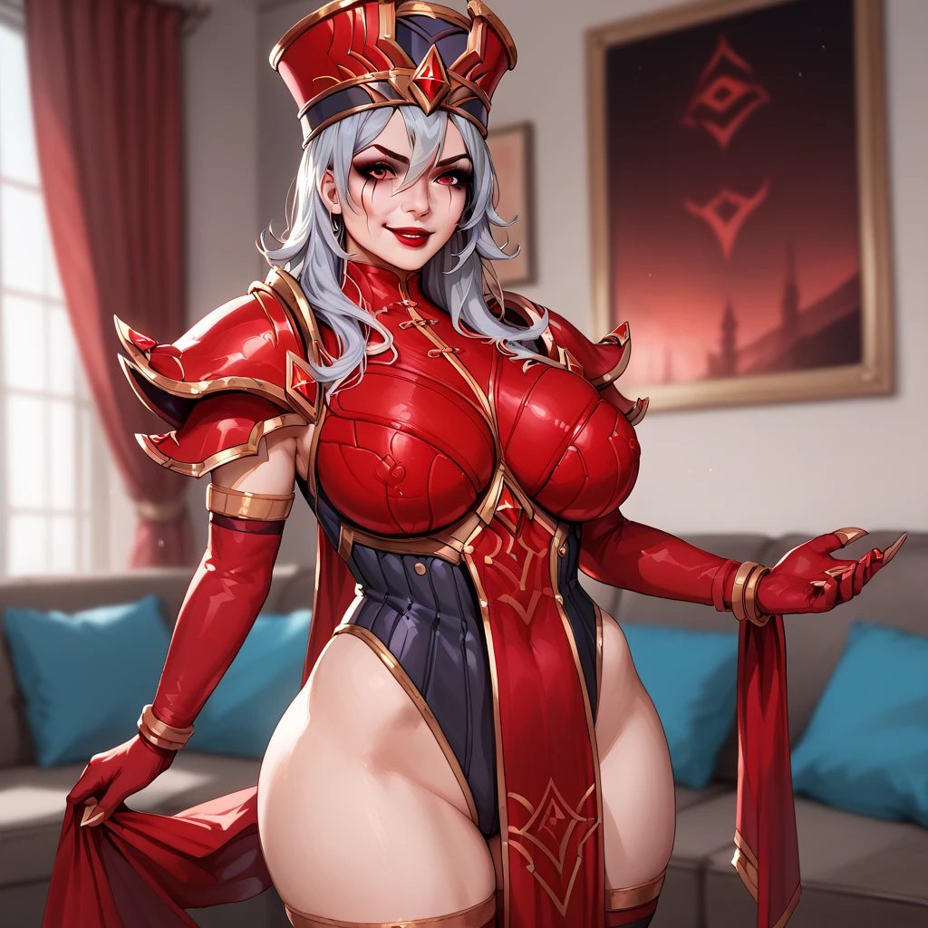 Tattooed woman furry braided hair breasts large body cover arm red choir athletic robot boot nsfw hairy