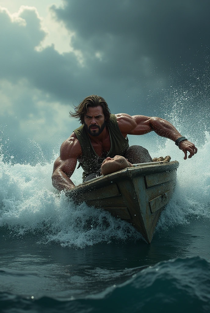 A man is climbing a ship using a rope