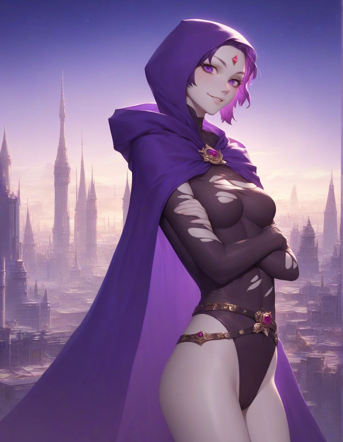 (solo:1.1),(masterpiece), (best quality:1.3), ultra detailed, intricate, professional art, digital art, absurdres, shadraven, (Full body view:1.1), 1girl, solo, (grey skin:1.4), dark purple hair, bob hair, purple eyes, hips wider than shoulders, pear shaped body, jewellery, detailed thighs, thick thighs, red jewel in forehead, jewels, (long sleeved turtleneck leotard:1.3), cuffs, small breasts, (shadraven cloak), (Shadraven broach:1.2), Shadraven jewel belt, Shadraven wearing a long sleeved leotard outside at night, long legs, ( long crotch bulge:1.4), large penis, large testicles, side view, looking at viewer, bubble butt , gluteal crease, universal lighting,,
