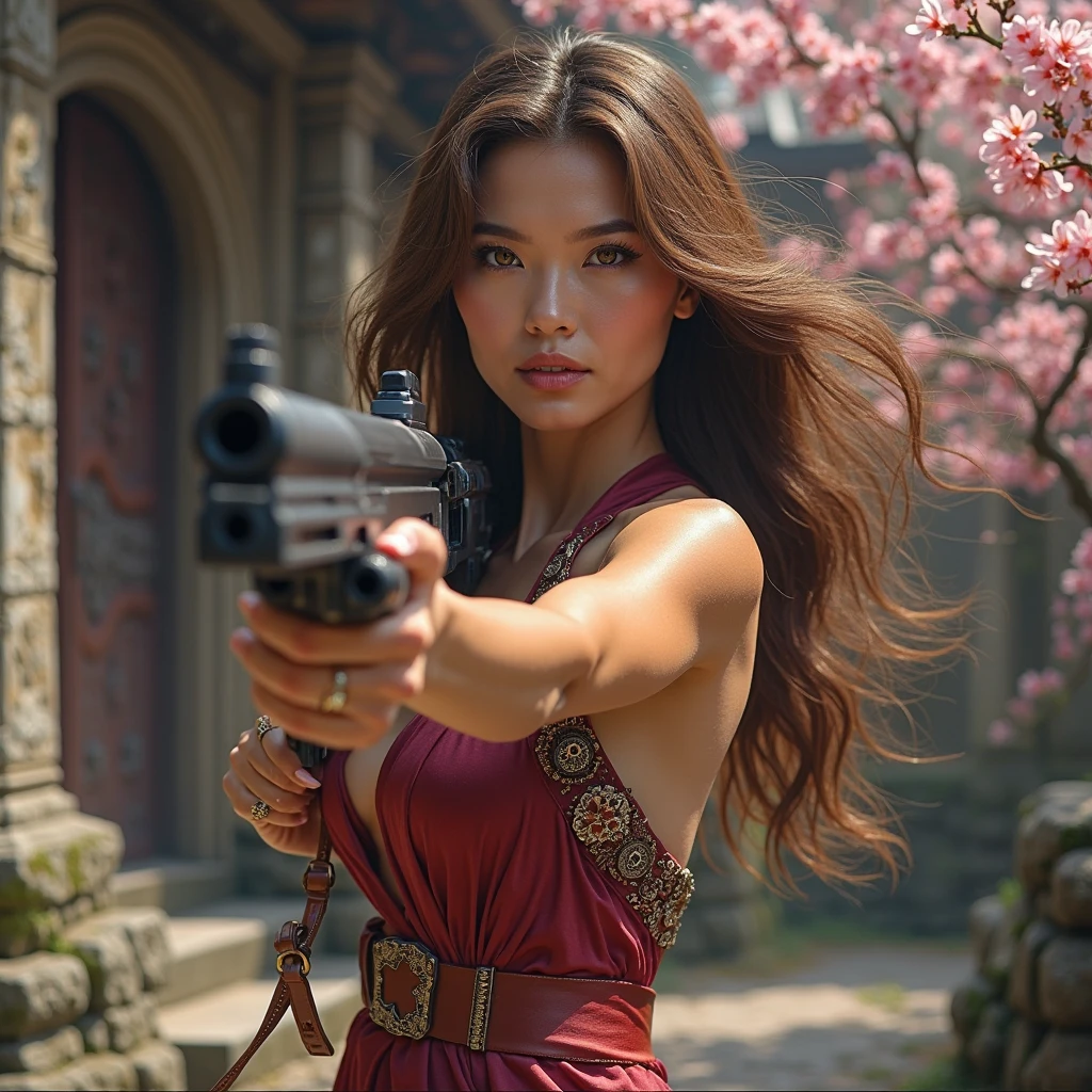 Ultra HD, High Detail, best quality, goddess, gun