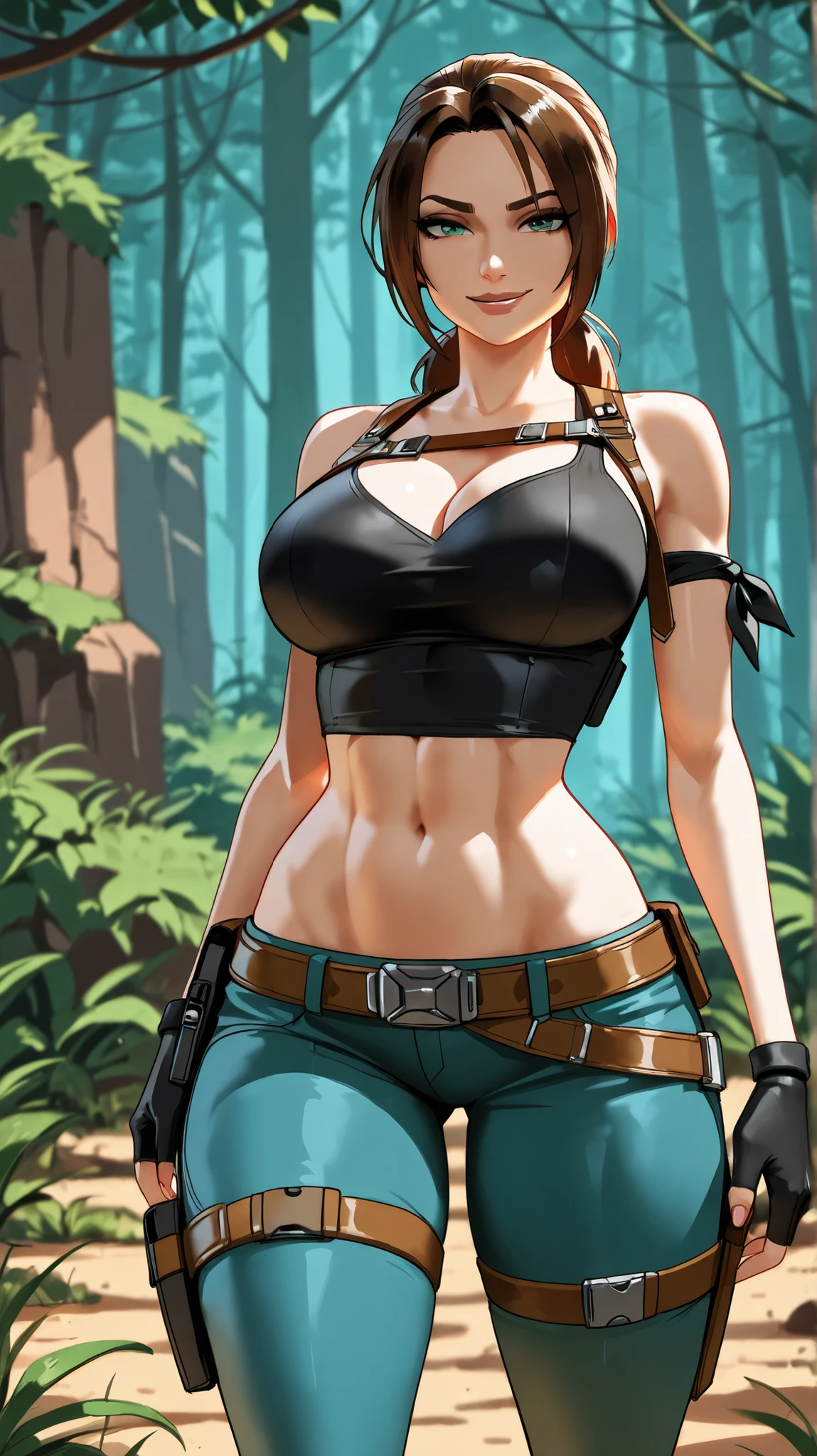 a close up of a woman in a bikini top and a gun, quiet from metal gear solid, quiet from metal gear solid v, Tifa Lockhart, loba andrade from apex legends, ff Tifa, Bikini + tattered military gear, tifa lockheart, gorgeous jungle ranger, glamorous jill valentine, close up half body shot, Charming Tifa Lockheart