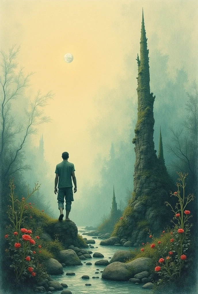 creates a drawing from this poem: Where oblivion dwells,
In the vast gardens without dawn;
Where I alone be
Memory of a stone buried among nettles
Above which the wind escapes its insomniacs.

Where my name leaves
To the body you designate in the arms of the centuries,
Where desire does not exist.

In that great region where love, terrible angel,
Don't hide like steel
In my chest his wing,
Smiling full of aerial grace as the torment grows.

Where this desire ends that requires an owner in his image,
Subjecting your life to another life,
With no horizon other than other eyes facing each other.

Where sorrows and sayings are nothing more than names,
Native heaven and earth around a memory;
Where at last I am free without knowing it myself,
Dissolved in fog, absence,
Absence as mild as  flesh.

There,  Far away ;
Where oblivion dwells.