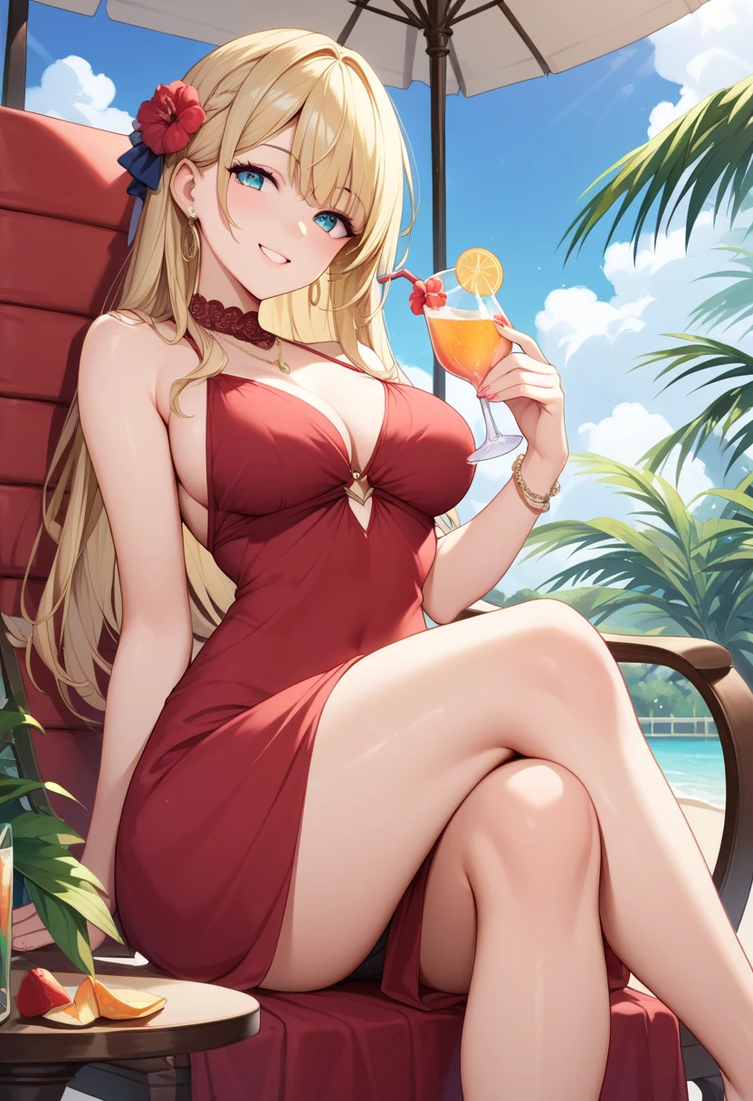score_9,score_8_up,score_7_up,18 year old,1girl,asuna \(sao-alo\), sword art online,yuuki asuna,solo,nsfw,brown eyes, brown hair, long hair, bangs, braid,standing,leg up,hand on hip, holding cup,seductive-smile,blush,large breasts,brown hair,parted hair,long hair,red dress
,plunging neckline,center opening,cleavage,navel,earrings,bracelet,pool ,people,multiple boys,