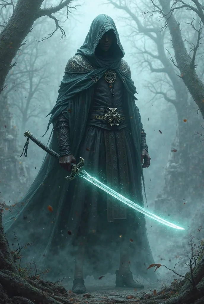 Hunter swordsman with ghostly hooded katana