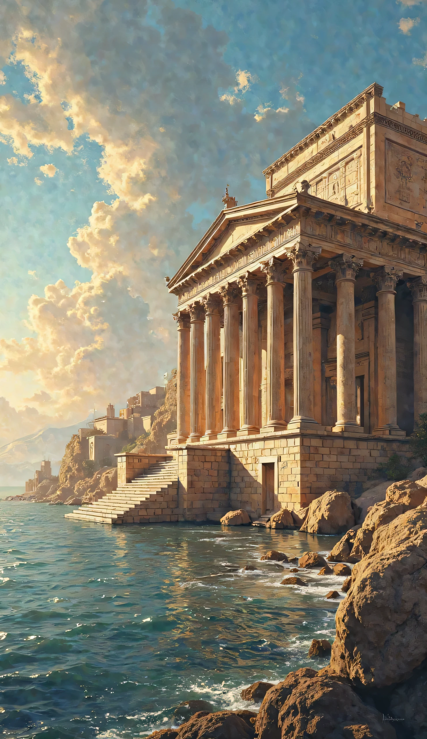 Artist's depiction of the stately Alexandria Library, contemplative