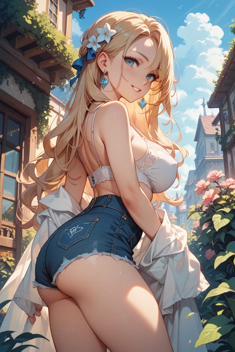 8k,masterpiece, best quality, highres,20-year-old,Sexy pose,ultra high res, best quality, dramatic, atmospheric,1girl, a very beautiful girl, glamour shot of girl, textured skin, florence_alicia,White_beret_aria_company_uniform,white_tankini_bikini, cat pose, ass shot, outdoors, ahegao,netorare,Pervert,Obscene,