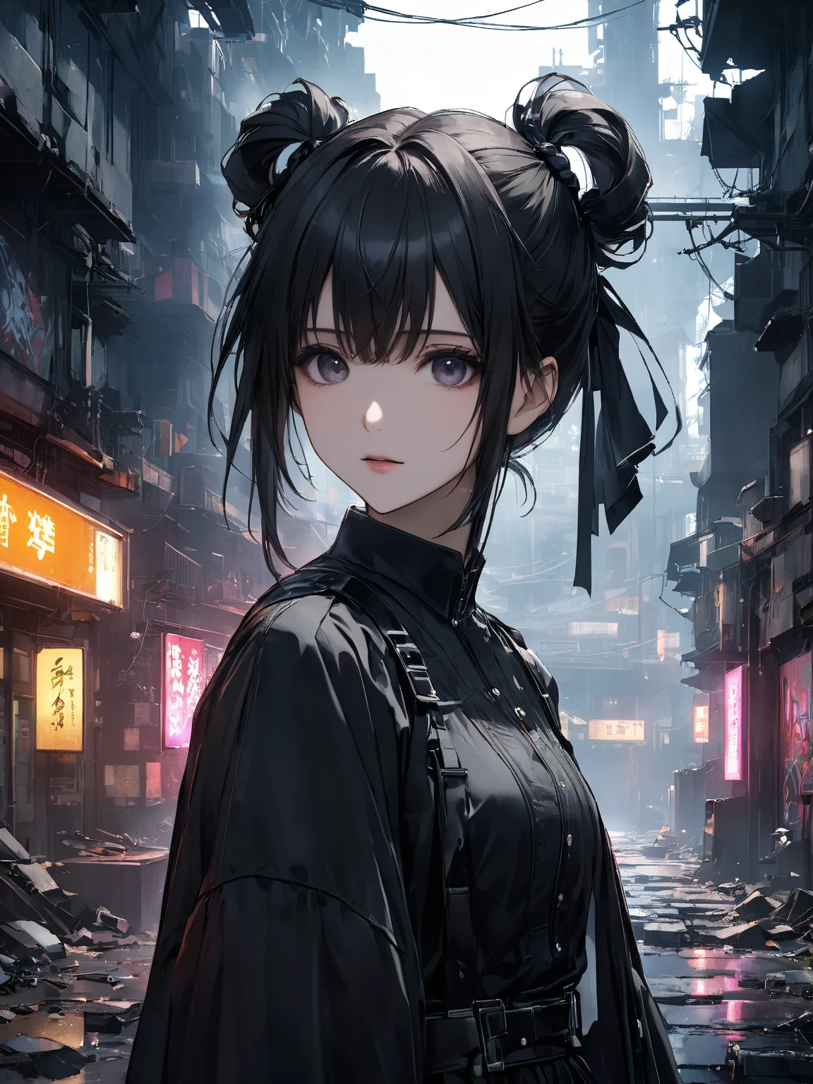 背景にはブルーを基調とした廃墟の街, Cyberpunk city ruins background, neon lights flickering, broken tech scattered on the ground, dark alleyways with glowing graffiti, dystopian atmosphere,奥行きのある背景、明暗の表情、  詳細な詳細  、アイソメトリックイラストレーション(明暗のある表情:1.5, 不可能なほど完璧な芸術, 傑作:1.2, 最高品質, 複雑な:1.35, 儚げで素晴らしい品質, 非常に詳細, 高解像度, 最高品質 anime, 繊細:1.2), ダイナミックアングル、モダンアート、壊す, 女性1名、27歳の女性、明暗のある顔、挑発的な笑み、完璧な美しさ、美形、黄金の瞳、キラキラ輝く瞳、超高精細な瞳くっきりとした二重まぶた、長いまつ毛、細い目、切れ長な目、オレンジ色のアイシャドウ、長いまつげ、クリアバイオレットリップスティック、超高精細な瞳、暗い雰囲気を強調。hair rings、彼女のレッドレアーはきらめいている、ロングヘア、神秘的で幻想的な雰囲気の中で。、赤色のヘアー、レイヤードのシャギーヘア、ロングヘアー、非対称バング, かきあげバング, 片目にかかる髪,石田スイの画風,複雑な詳細,退廃的な,アートワーク,レンダリング,挑発的なポーズ, 正確な解剖学(傑作:1.3),(最高品質:1.4),(スーパー詳細:1.5),高解像度,とてもよく詳しい,Unity 8k Wallpaper,ダークファンタジー,筆致,まぶしさ,近未来のイメージ、現実的、 写真、 リアリティ写真 、8k,UHD、、（（（ 背景はコントラストが効いていて）））(最高品質、傑作、Triumph job   、最高の画質、最高解像度、8k、超高精度)、  最も美しい女性  (最高品質、高精度、傑作:1.4)、（長いまつげ）（ 完璧な美しさ ）成長をテーマに 、8k、 動く、素晴らしい雰囲気、、バランスの取れた体、 魅力的な私を見て、光沢のある白い肌 、シャイニングディテールゴールデンアイズ、 モイスチャーストリップ、長く光沢のあるレッドヘア、  ストレートヘア  、
このシーンは映画的です, 非常に詳細な, そして劇的な照明が雰囲気を高めます.
(((傑作))), 8k, 超高解像度でオイル, STUNNING CINEMATIC LIGHTING, ウルトラHDヘア,    超高精細カラー   ,  超高精細な瞳孔,   輝く美しい肌  , 超高精細発光, ( 最も絶妙に輝く目:1.1)(アフターズプリズンでの完璧で詳細な顔:1.1)、( 最も複雑に詳細なテクスチャ :1.1)、(美しい輝きと潤いを与える超クリアな肌 {X} 白と金の巫女装束:1.1) 壮大な映画館の照明   、ロマンチックでムーディー、ウルトラHDヘア、超高精度の顔、超高精細の瞳  、( 最も絶妙に輝く瞳  :0.6)
視聴者に視線を向ける, 