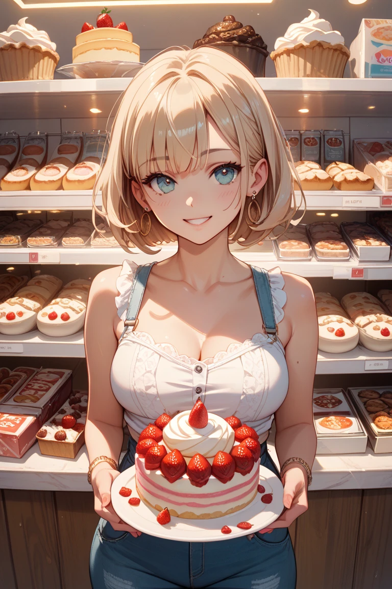 (looking down on the audience:1.3),(from side:0.9), ((Face)), (Close-Up:0.4), ((looking at viewer, holding a cake)),highest quality、(real、photorealistic:1.4),(ultra high resolution, 8K RAW photo, clear focus), best qualtiy, natural lighting, field depth, (Bright pupils, detailed beautiful eyes, high detailed face), Red lip, (tight focus:1.2, from below), sexy posing, seductive weak smiling, Looking at Viewer,