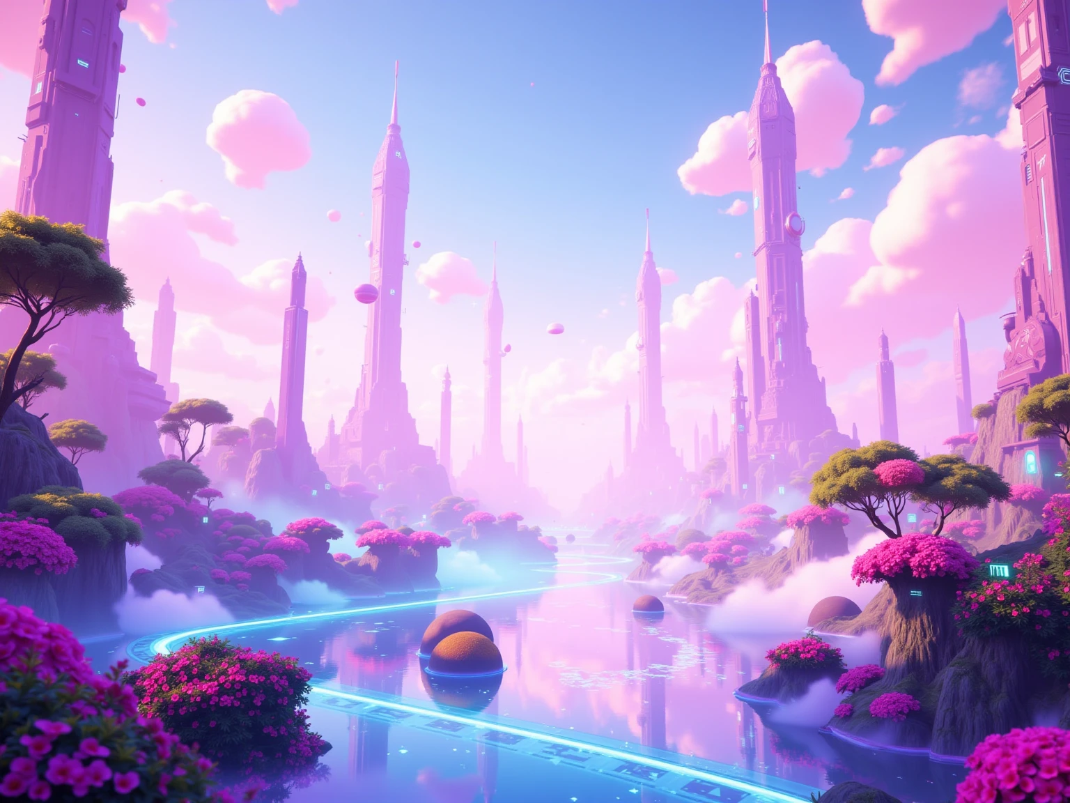 pastel colors、3D、background、 Scenery、SF、 no people