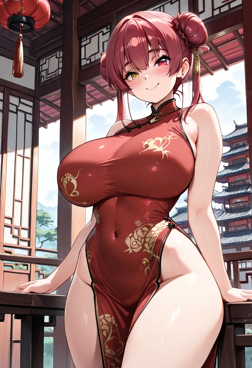 anime style, 1girl, woman, nude, cameltoe, bombshell hair, auburn hair, short bombshell hair, hourglass figure, chinese, Tower Room with a View of the Grounds \(room\) <lora:EnvyGoddessXL04:1><lora:EnvyBetterHiresFixXL01:0@0,0@.49,1@.5:hr=1>