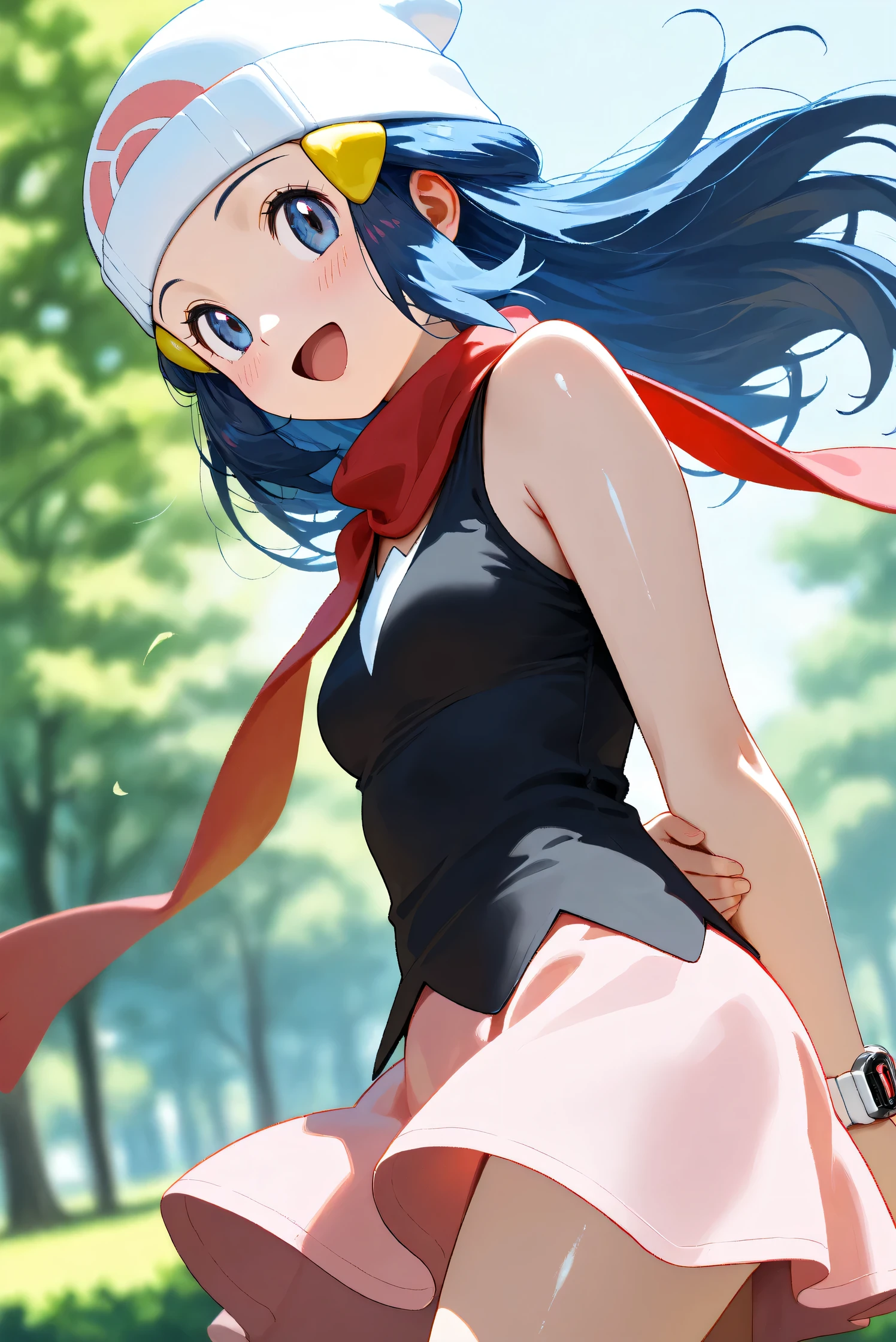 (best quality,4k,8k,highres,masterpiece:1.2), ultra-detailed, realistic:1.37, HDR, studio lighting, vivid colors, bokeh, a girl being raped by a middle aged man, they are both having anal sex, she is being subdued by the man, They are in a forest, ,\(pokemon\), beanie, long hair, blue hair, blue eyes, detailed eyes, beautiful eyes, black sleeveless shirt, pink scarf, pink skirt, body shape, chubby thighs, crying, open mouth, cry, gang bang,