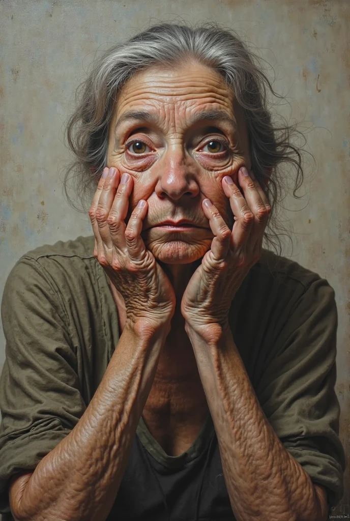 Woman with arthritis in her hands, Your fingers are slightly deformed. dolores 