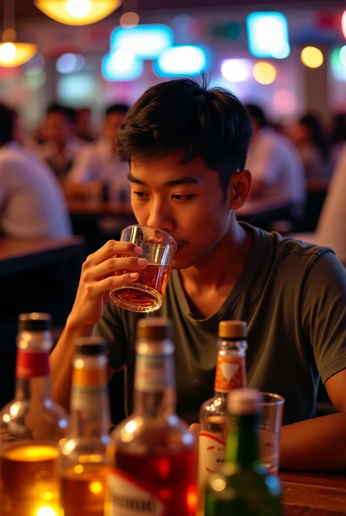 Image of Vietnamese man drinking drunk
