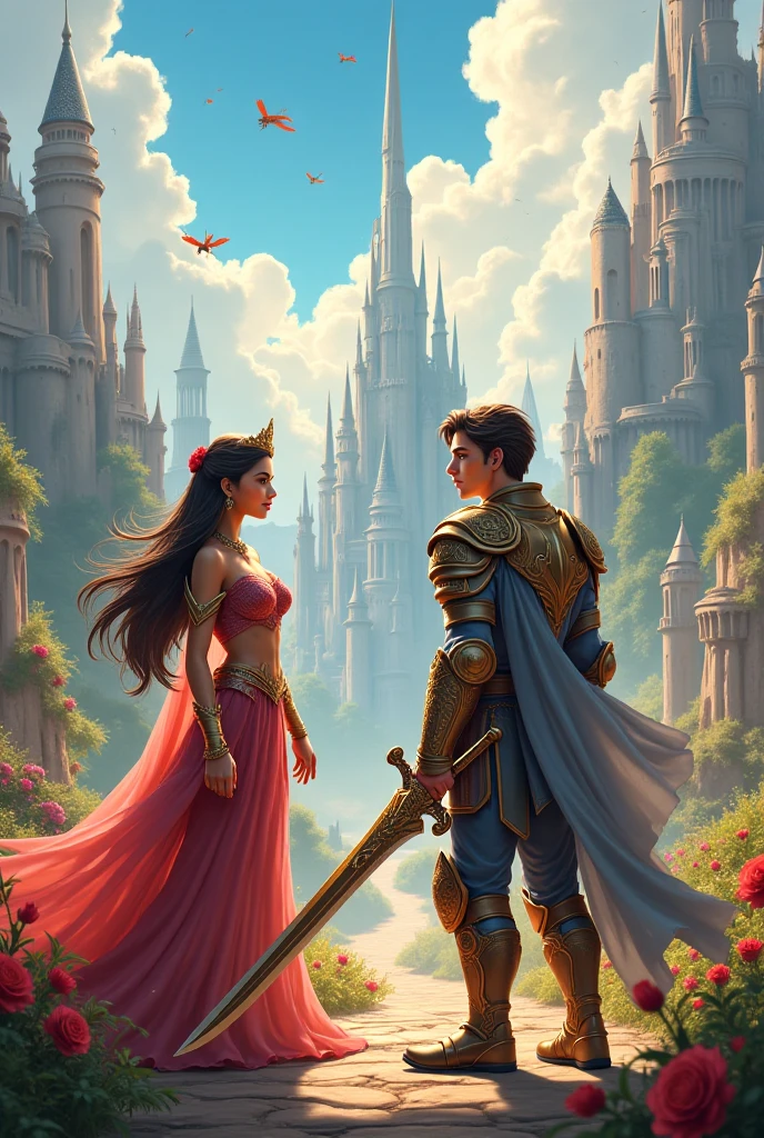 Princess and warrior coming in a kingdom animated