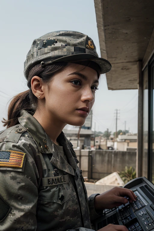 <lora:Aishwarya_Rai_V3:0.9> portrait of a woman wearing a military clothes, in battleground destroyed city,
