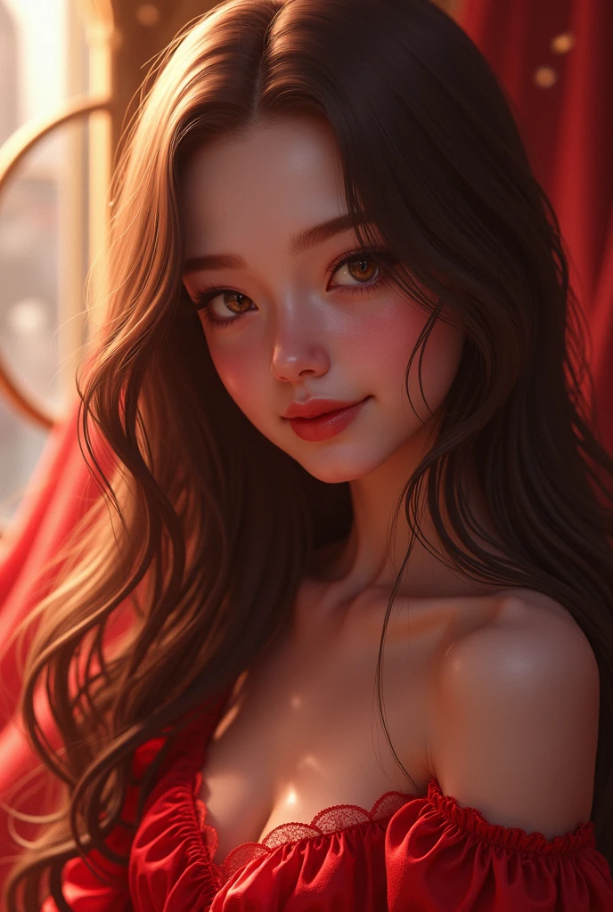 One girl, chest, smile, High resolution,ponytail, 大きなchest, Blushing, Open your mouth a little, tongue, tongueを出す, smiling, Sparkle Effect,