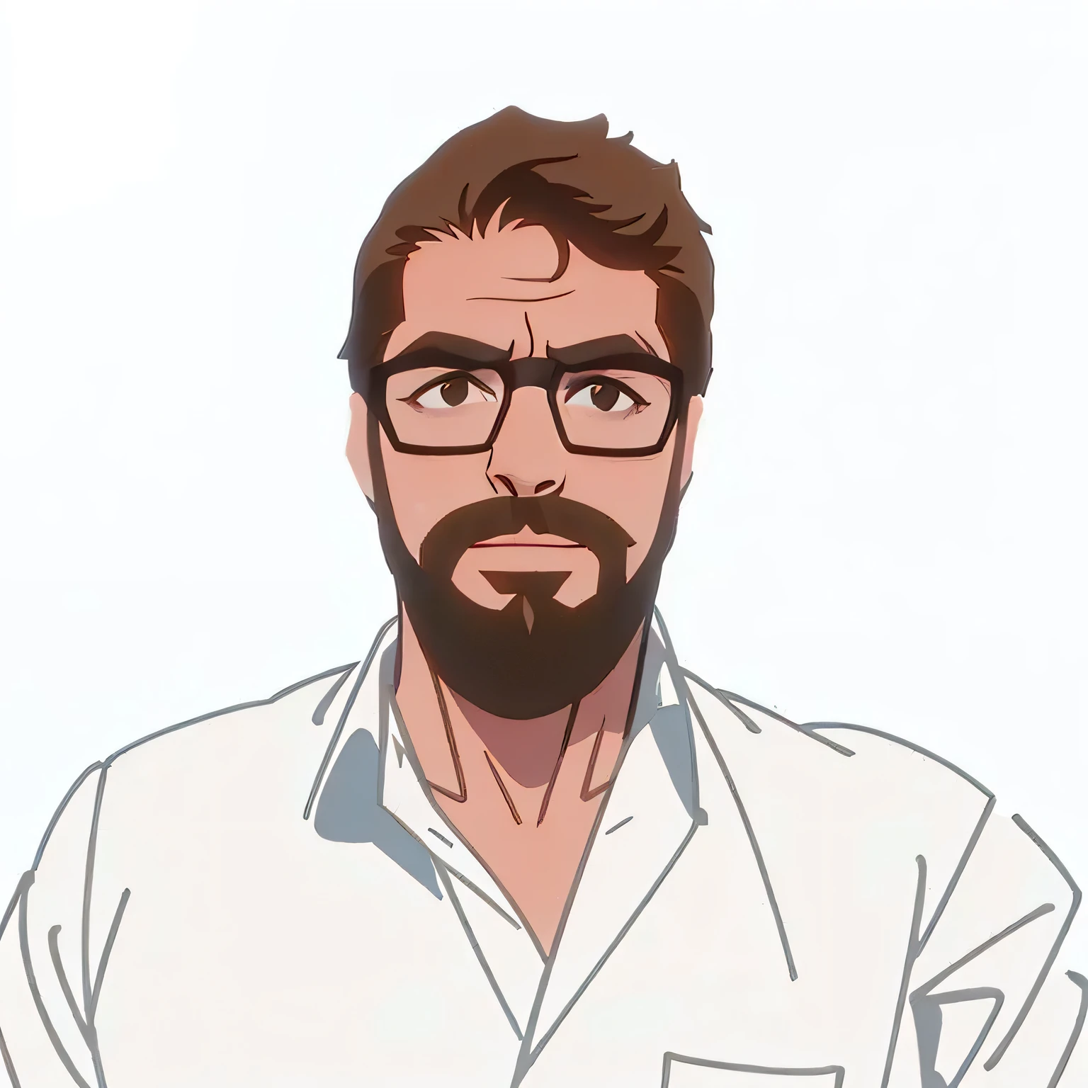 (masterpiece, best quality:1.2) 1boy, man in his early 30, white shirt, black glasses, facial hair, light brown hair, swgoa style