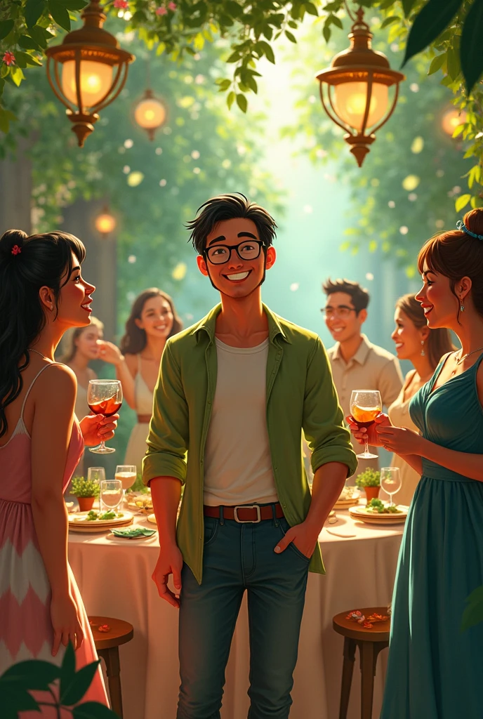 My friend Pedro Augusto (branco, black hair, wear glasses,  don't have beards) Celebrating 38 years of life at a birthday party with the theme : The Princess and the Frog.