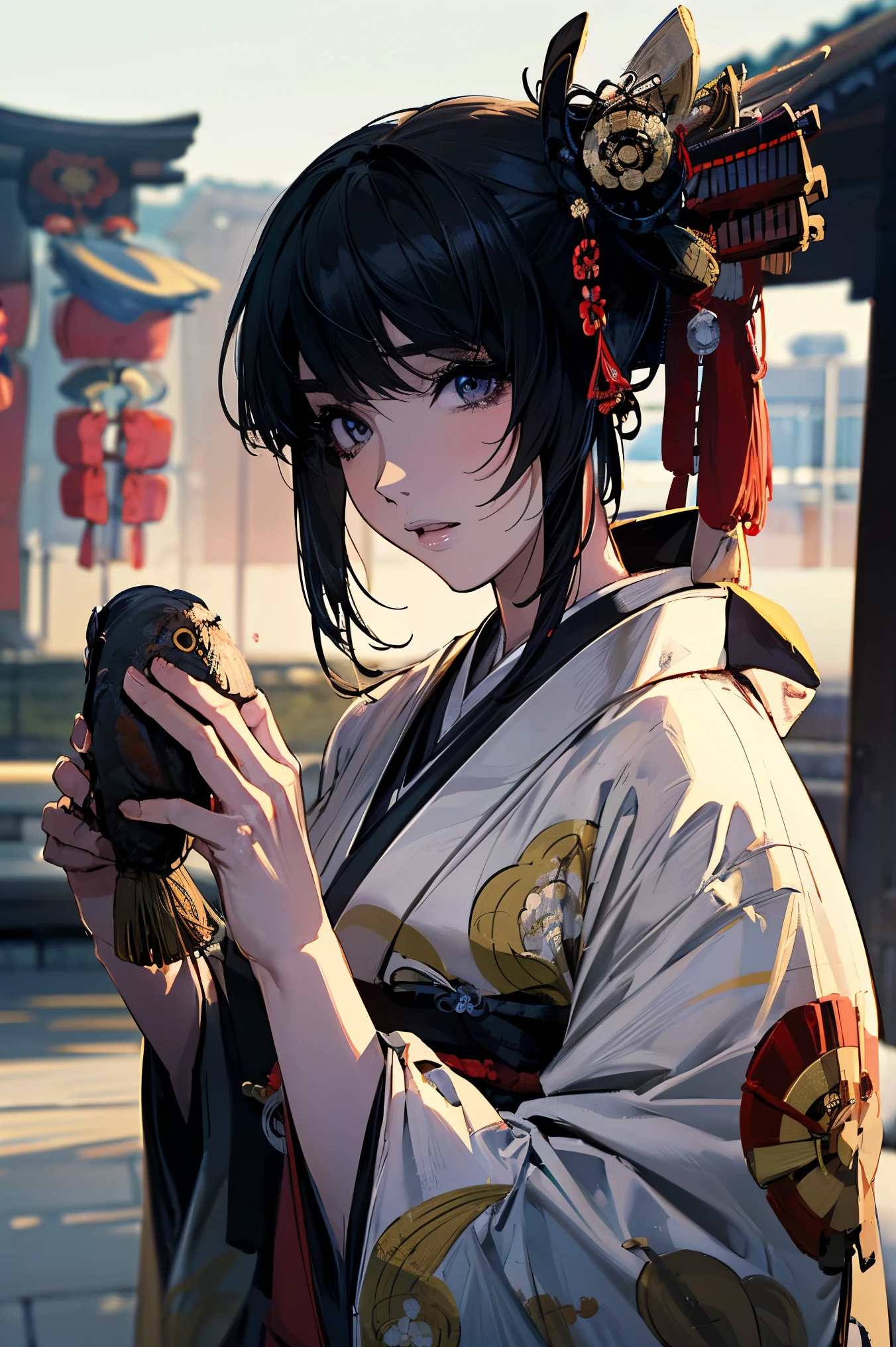 (masterpiece:1.5),beautiful hair,Beautiful Eyes,beautiful lips,Beautiful slender body,(Konno Anna:1.2),(Riho Yoshioka:1.1),(random expression:1.3),(Riverside:1.4),bust illustration from the front ,((((An Extraordinary Beauty:1.7)))),(((( kimono,jacket,Taisho Romance:1.5)))),((19-year-old single woman holding a fish in her hand:1.1)),(accurately depicted anatomically correct hands:1.1)black hair,long lashes,Three-dimensional, jewel-like eyes,Very delicate and beautiful CG,2. 5D illustration, anatomically accurate body, (very precise illustration:1.1),(Outdoors:1.4), (wallpaper:1.4),8k