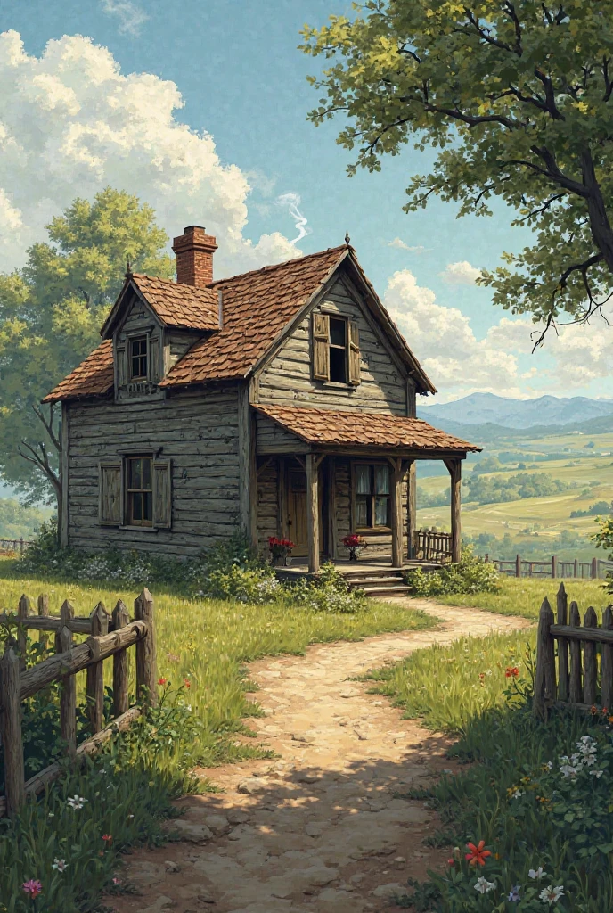 An old rural house png in horizontal frame 