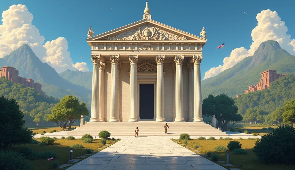 A visual contrast between the serene beauty of a newly built temple and the growing shadow of pagan idols being erected nearby.