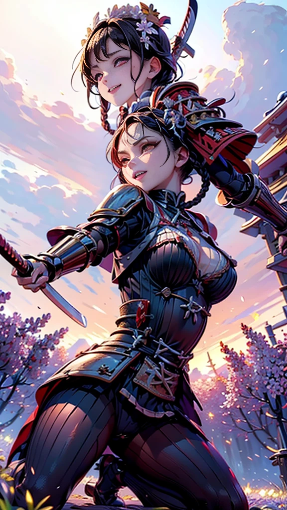 Hyperrealistic version of a woman kneeling down with a sword in her hand, very beautiful cyberpunk samurai, anime cyberpunk art, cyberpunk samurai, cyberpunk anime art, anime cyberpunk, cgsociety 9, digital cyberpunk anime art, style of maciej kuciara.1girl, samurai armor, helmet oni evil mask,intricate, ornaments detailed, cold colors, metal, egypician detail, highly intricate details, realistic light, trending on cgsociety, glowing eyes, facing camera, neon details, ultra realistic details, portrait full body, japanese atmosphere, global illumination, shadows, octane render, 8k, ultra sharp.cool lolita. 