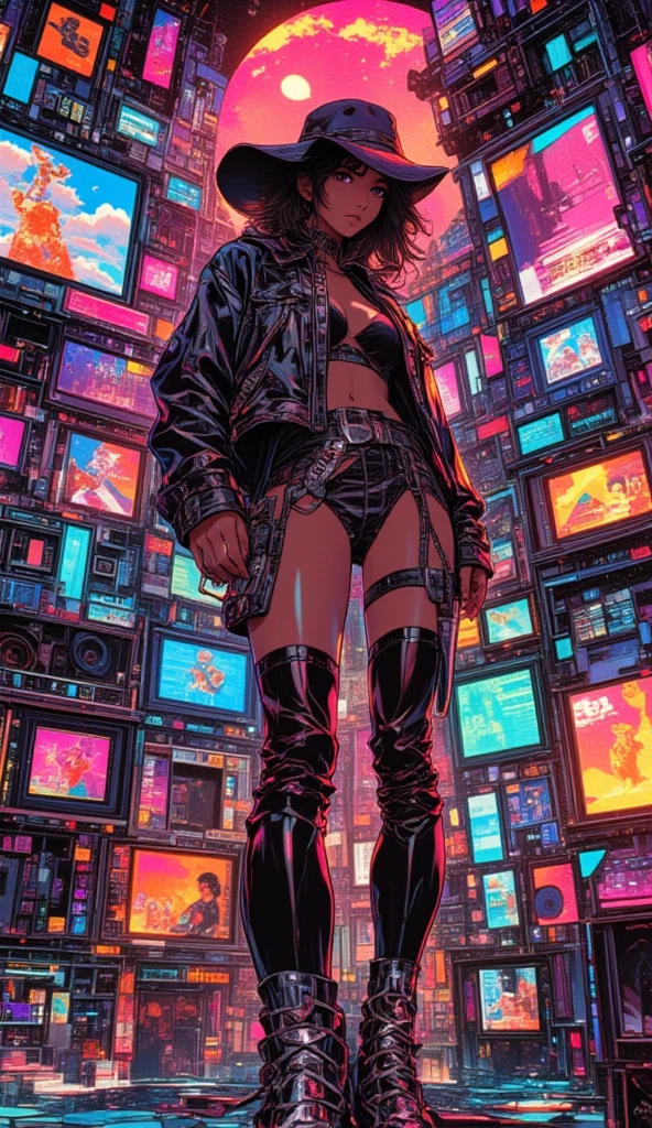 masterpiece, Best Quality, details, sexy, 80's music scenes, Collage poster pictures、collage with a collection of retro game screens、