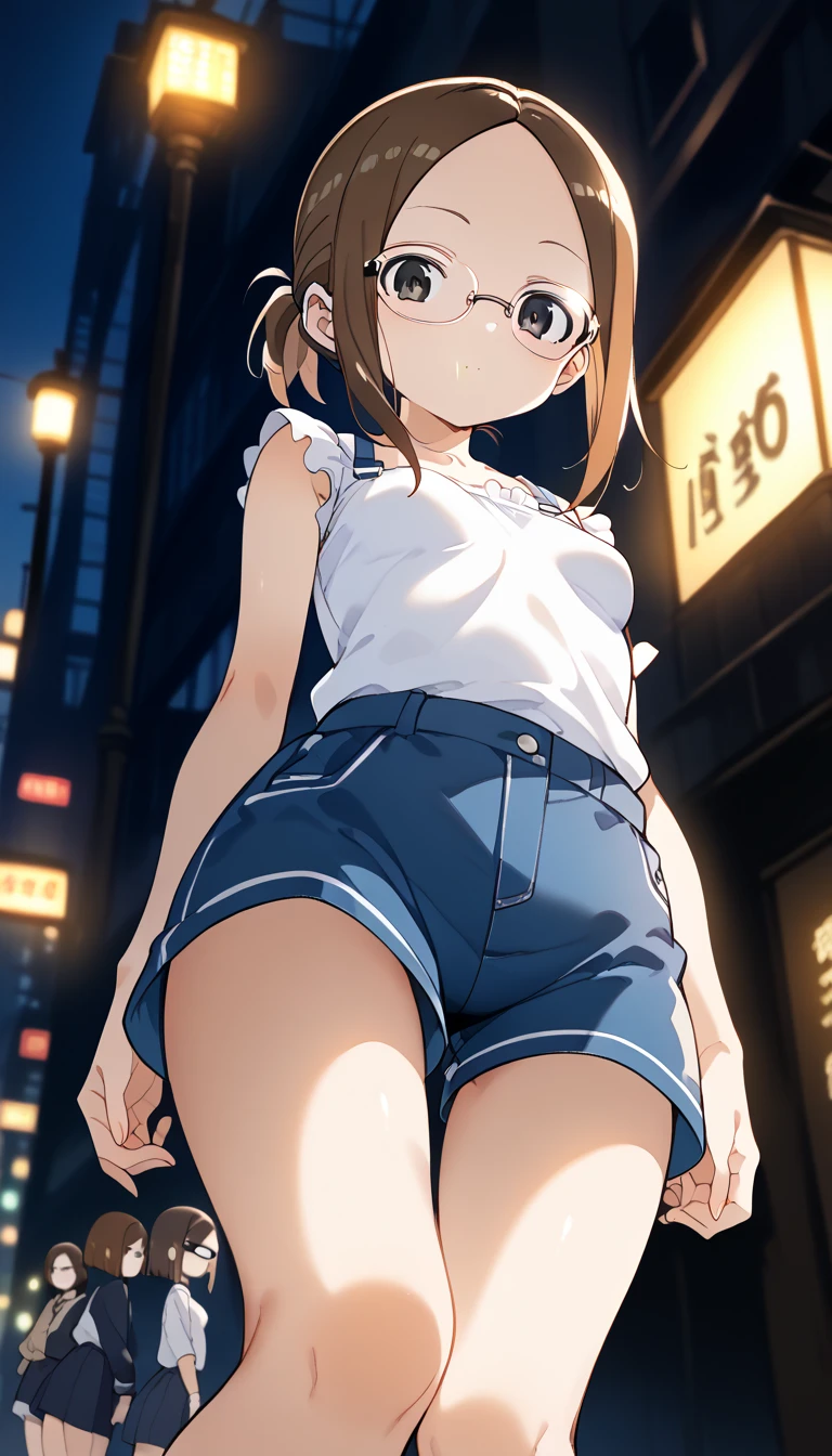 Smooth anime CG art、Focus Only、1 girl、Front view、(((All naked)))、((Full nudity))、naked、(((The shape of the genitals is clearly visible)))、(((Small breasts)))、(((sweat)))、Semi-short hair、(((Sweaty)))、Watery eye、blush、(((Embarrassed look)))、((Open your mouth))、(((Are standing)))、(((Spread your legs)))、((city))、(Buildings)、((Night Sky))、Midnight、(((lane)))、(((Middle of the road)))、Outdoor、((arms behind head))、(((white tank top)))、(((white panties)))
