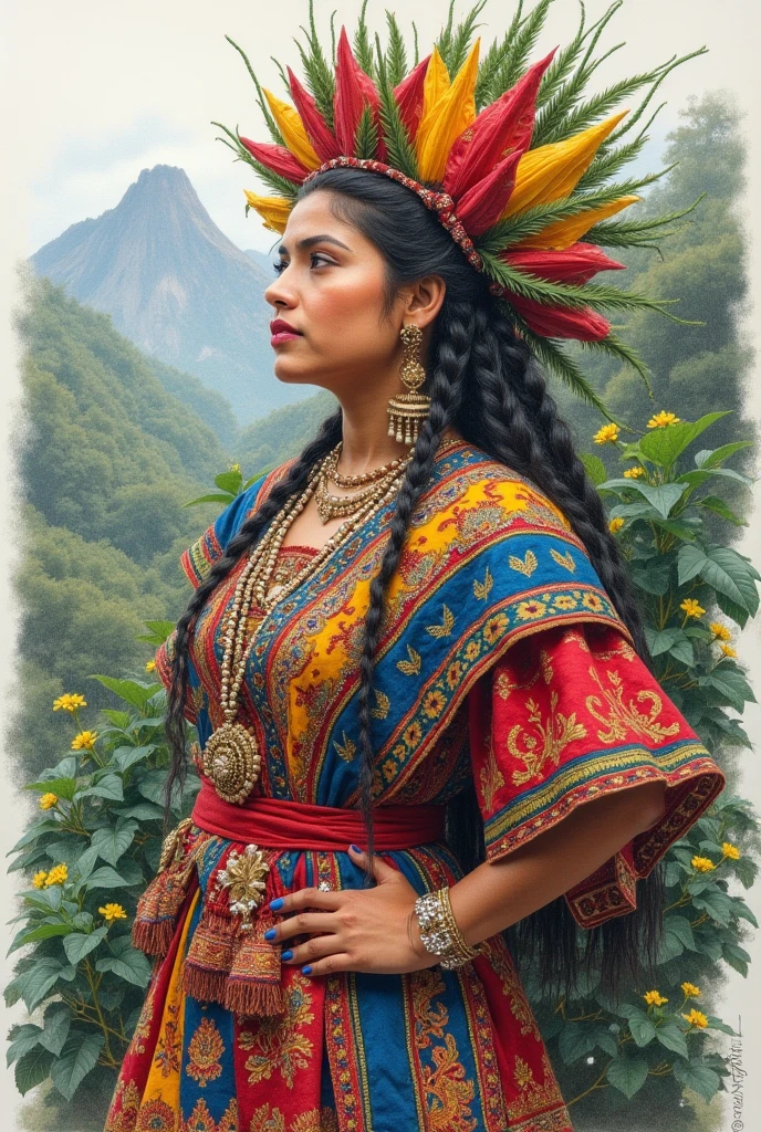 Create me a pencil drawing based on Colombian culture 