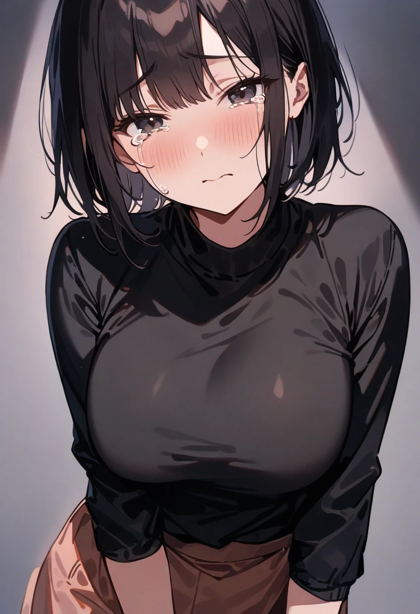 boyish,Very short hair,Black Hair,Large ,Black leotard,High Leg,blush,forest,Sweat,Full body image,barefoot,smile,Please open your mouth wide,Haa,tickle,Backwards,back,Butt,Cl~ eyes