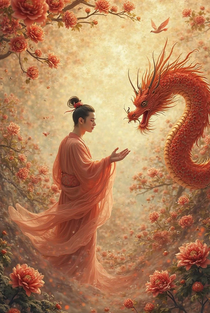 The prosperous Tang Dynasty was extremely prosperous, with cranes flying around，Then, the background is the golden powder master's work and composition, and the image of Ding Luo, a silk satin encircles the fairyland, and the red seal，, and the dragon and phoenix are gorgeous, and the drawing of the dragon and phoenix is gorgeous, with many jewels to the extreme, and also has Song Jin and satin, the texture of the real cloth material, gorgeous, luxurious glass, exquisite, real pure gold texture, the handsome man with thin skin, six-pack abs in the heyday of the Tang Dynasty，Magnificent makeup，The thin silk and satin gauze flying all over，Flying Dance is like a male god, fair skin, perfect chest muscle, handsome, luxurious, slender legs, perfect muscle lines, tight shorts, 10,000 people, Tang Shengshi, unimagines，Multiple weightlessness, master-level photography, advanced and full of artistic sense, 32k, with the feeling of a movie work, full of grain, epic masterpiece, many Tang Dynasty audiences, extremely magnificent scenes，In the ancient palace, two handsome men fell from the sky, many silks were flying around, and the clothes were extremely gorgeous，Inlaid with gold and gems, many small diamonds like stars fell from the sky, noble, looking at the camera, gorgeous，人物的面貌要不一样 The prosperous Tang Dynasty was extremely prosperous, with cranes flying around，, then the background is the master work and composition of the jingle satin pencil to surround the wonderland mood, and the Chinese sketch artist Li hugged each other very closely to restore the real scene and realistic photo texture of the two handsome Dunhuang murals Artistic texture 4k high-definition silk, satin, and tulle need to present a 3D effect wrapped all over the sky. Pure gold texture is beautiful, Tang Palace Peony Sacred Land, Fairy Realm, surround sports students