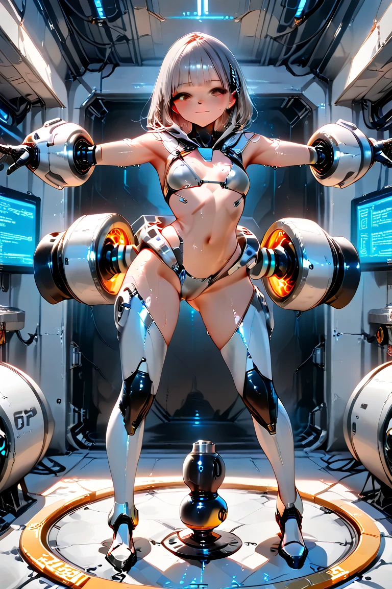 (((masterpiece)))、(((top-quality)))、((ultra-definition))、(Highly detailed CG illustrations)、((extremely delicate and beautiful))、(Delicate and Pretty Face)、ciinematic light、((1 Mechanical Girl))、独奏、full body Esbian、front facing、((The robot arm rubs the breast from behind)))、(Robotic Hand Rubbing Breast :1.2)), Countless mechanical arms and tentacles touch the whole body、I was molested by a machine、 Tentacle Sex, vaginal,、(Highest quality illustrations:1.2), (Kawaii Girl:1.1), (1girl in, 独奏:1.5), (1girl in、18year old、beutiful breast:1.5、ultradetailed eyes:1.2)、(Beautiful breasts:1.1)、Combat cyborg、Machine body、weapons all over her body、front facing、Headset connected to a myriad of electrodes、Spread your hands from side to side、Stand with your crotch open、Stuck to the wall of the machine、When the hatch in the chest opens, You can see the mechs.、srestrained、Tied up、Eyes closed、anguished expression、((Insert a tube into the crotch:1.3))、shot from front、Painful look、((White bodysuit))、((tight fitted))、nffsw、Under maintenance、A dark-haired、Brown hair、silber hair、a blond、Blue-haired、blue eyess、Brown-eyed、red eyes、(Mechanical joint:1.4)、((Limbs of the machine))、(Blood vessels connected to countless tubes)、((Vertebrae of a machine attached to the back))、((Mechanical cervical spine)Attached to the neck))deadpan、(Wires and cables attached to the head and body:1.5)、(boob focused)、Oil is leaking from the crotch、Love Juice、thin waist、small ass、skinny thigh、long beautiful legs、taken from the under