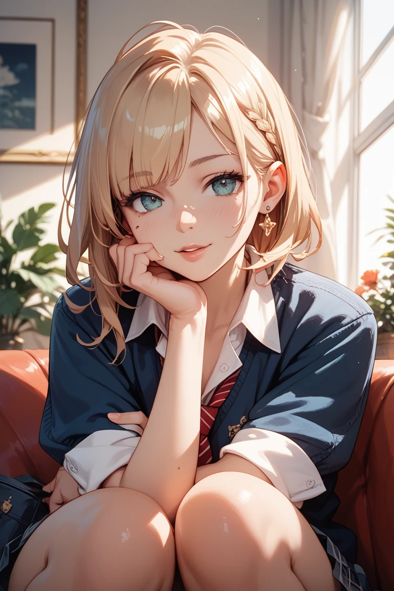 girl、student、Mole on the right half of the face
