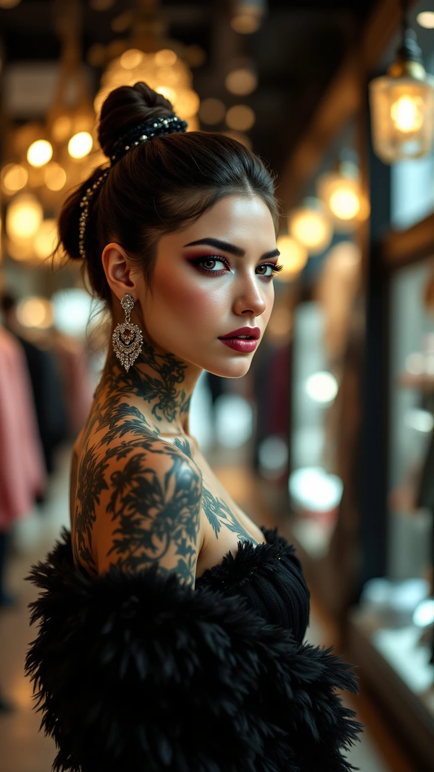best quality, hyperdetailed photography:1.2), beautiful lady,, old vintage lights (detailed beautiful face, detail skin texture, ultra-detailed body:1.1) sexy vampire girl,, ((flower tattoo)),,, white robe , gloomy foggy night, moonlight, candles, high definition details 