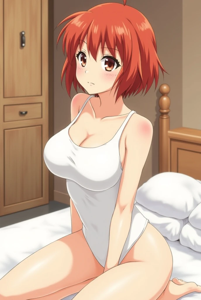 Nausicaa, One girl, alone, cute, blush, slim, Brown Hair, (View your viewers, Cleavage), I had already finished, Cowboy Shot, Huge breasts, Erect nipples、(Completely naked), (Open legs)、sit, bed, (Perfectly detailed anatomy, Beautiful Face&eye, Beautiful Skin, Perfect body)、Female organ、Pussy streaks、clitoris、blush、A look of shame