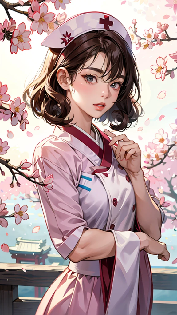Stunningly Realistic 8K Wallpaper Showcasing a Radiant light-Skinned Lolita ager in an Enchanting Japanese nurse Uniform – Accentuated by a Mesmerizing Cherry Blossom Backdrop

???? and Semi-???? Elements:

Dazzling and Detailed Cherry Blossom Petals Flying, Framing the  Asian Girl in a Japanese High School Student Role

Short Bob Hairstyle with Curls, Dark Brown Hair, and Expressive Eyes Emulating a Youthful and Attractive Japanese Lolita Aesthetic

Full Lips, Hour