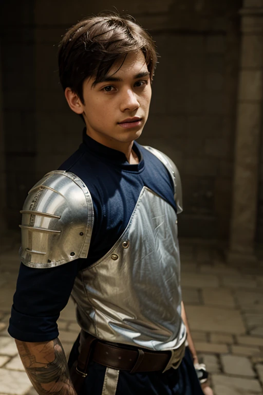 A male knight, a glowing expression on his face, happy, laughing, a look of purity and innocence on his face, no helmet, face