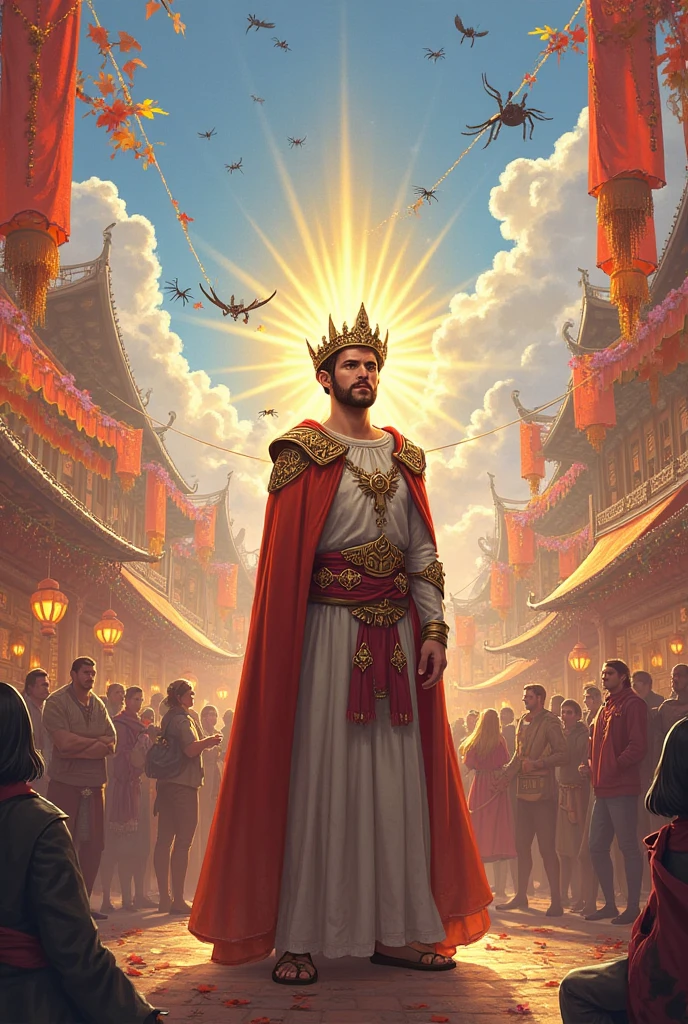 With queen Arachna defeate,the venomous flying spiders vanished.Justin crowned with the Crown of Lught and honored at a grand festival.