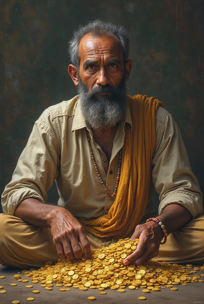 Sure! Here's a short story titled "The Man and the Money":

---

The Man and the Money

Once upon a time in a quiet village, lived a humble man named Ravi. He worked hard every day as a potter, shaping clay with care, making just enough to feed his family. One day, while digging for clay near the river, his shovel struck something hard. Curious, he dug deeper and  a small iron  filled with gold coins.

At first, Ravi was overwhelmed. “All my problems are over,” he whispered. He took the  home, locked it away, and planned a better life—new house, new clothes, a better school for his ren.

But something changed.

He no longer woke up at dawn to make pots. “Why work when I’m rich?” he said. Days passed, and he started spending more—on things he didn’t need. People in the village, once warm and friendly, became distant. They whispered, asked for loans, and some even tried to trick him.

His peaceful life turned into one of paranoia and loneliness. He hired guards, built high walls, and trusted no one. The money had given him freedom but stolen his joy.

One rainy evening, Ravi sat alone by his window, watching the storm roll in. The  sat in the corner, gleaming. He stood up, picked it up, and walked back to the river where he found it. With one last look, he tossed it in.

As the  sank into the dark waters, a strange calm washed over him.

He went back home, shaped some clay, and smiled for the first time in a long while.

---

Want a twist ending or a modern version of this story?